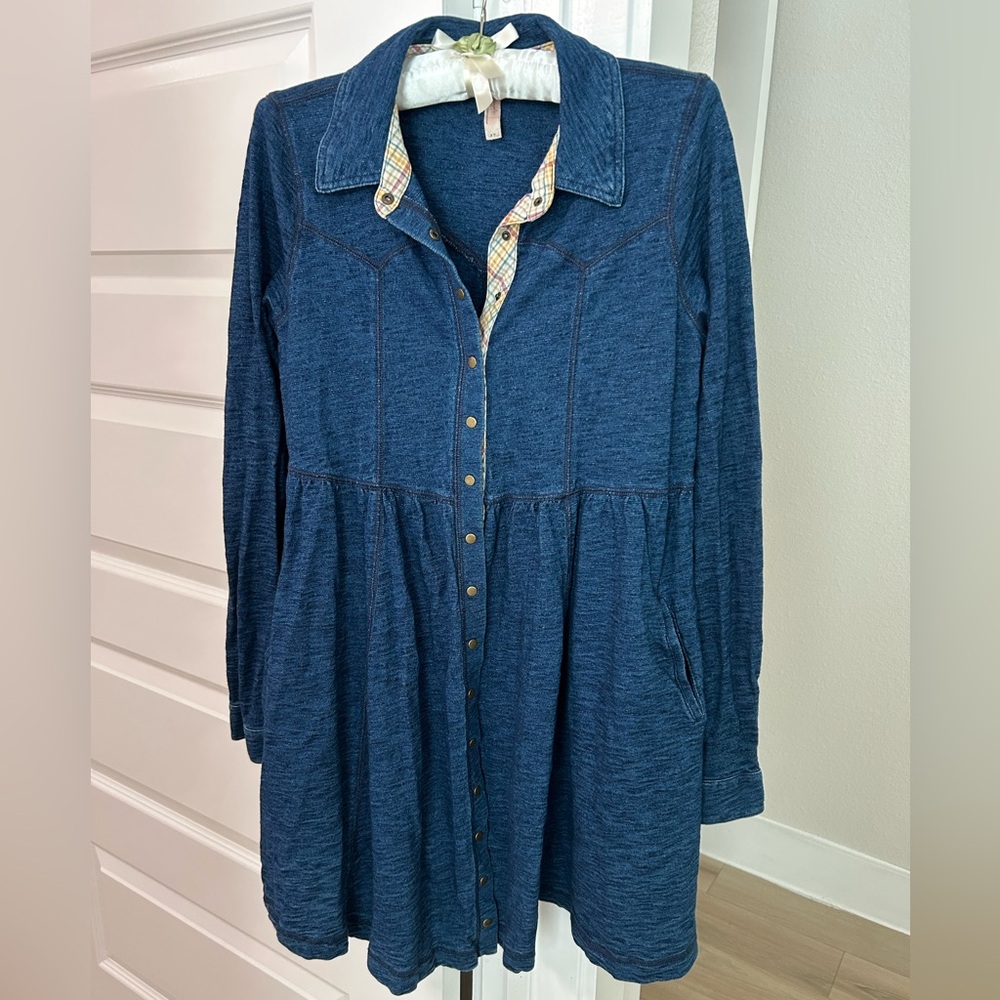 Free People Plaid Trim Denim like dress